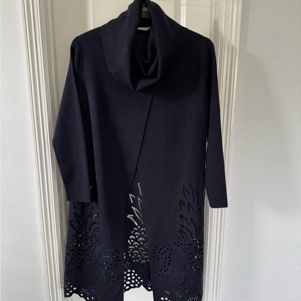 Navy Knit Pullover Cardigan with Cutout Details, by Soft Surroundings